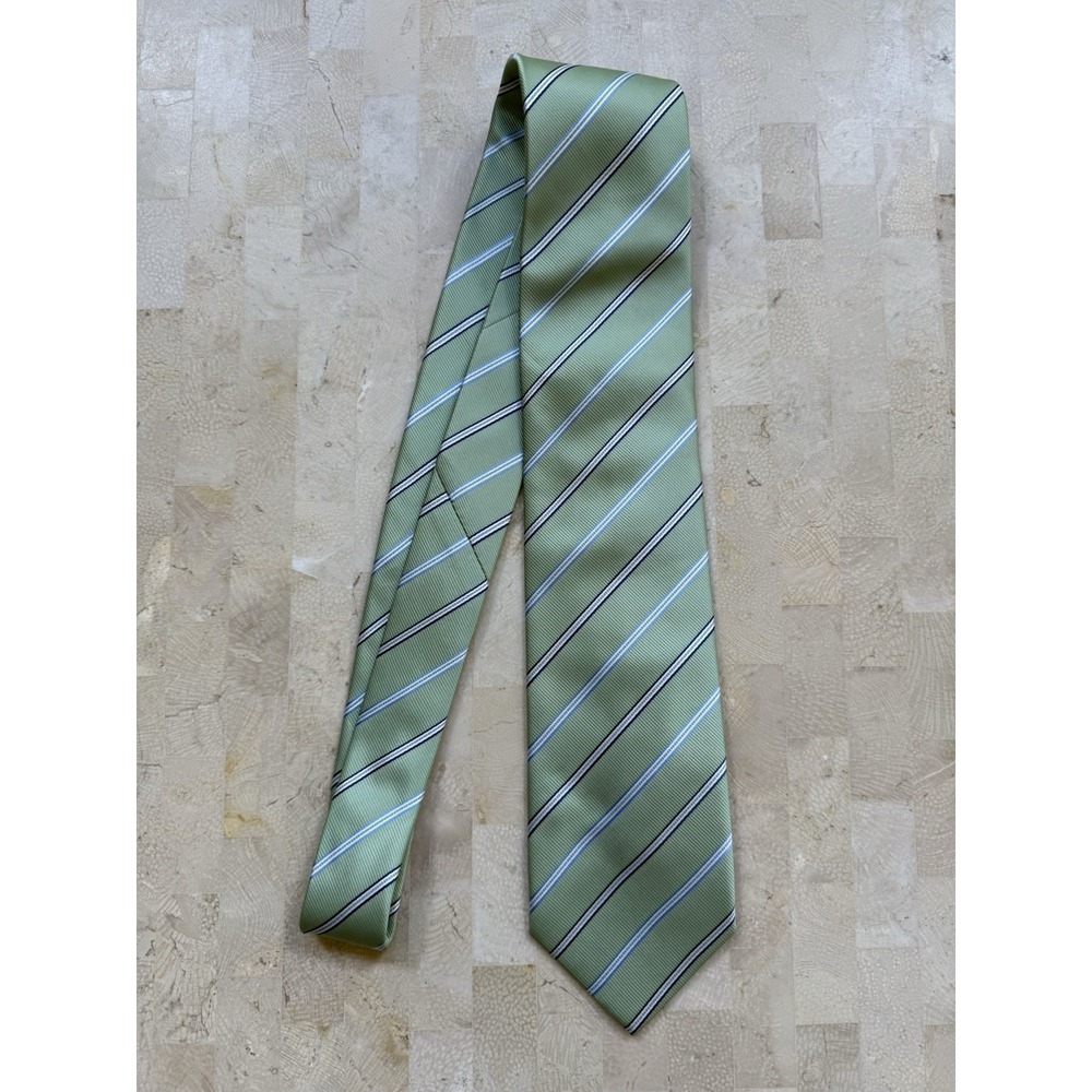 TUCCI tie Green Stripes 100% silk Italy L60" w 3.25"‎ necktie Classic Career